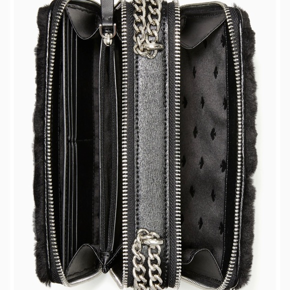 Authentic Rare Kate Spade shearling leather 2 zip Crosby double chain - Picture 8 of 12